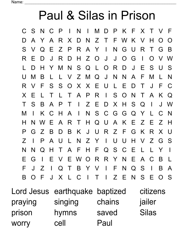 Paul & Silas in Prison Word Search