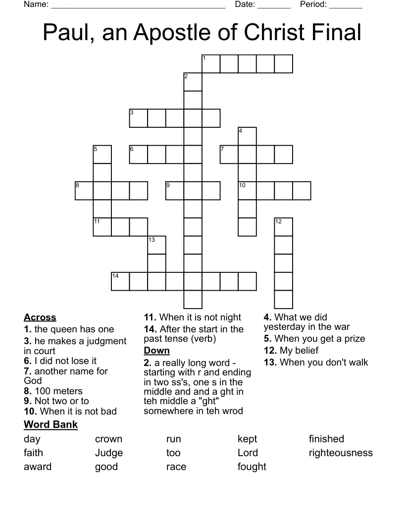 Paul, an Apostle of Christ Final Crossword