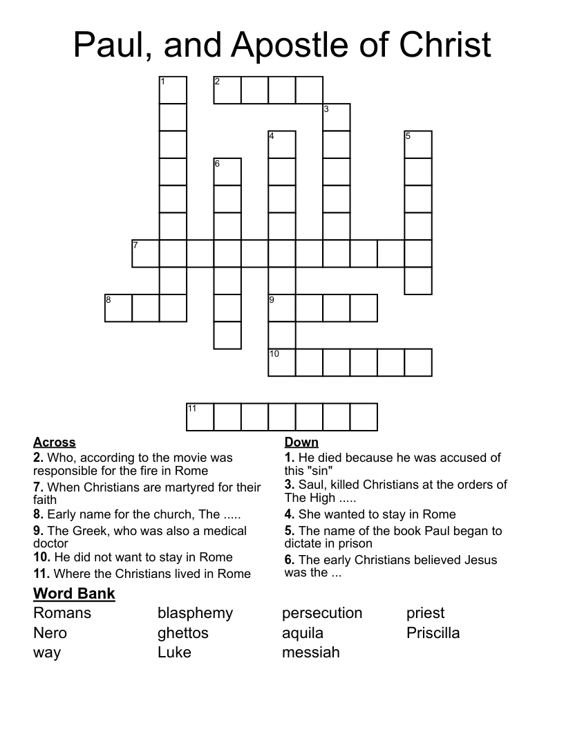 Paul, and Apostle of Christ Crossword