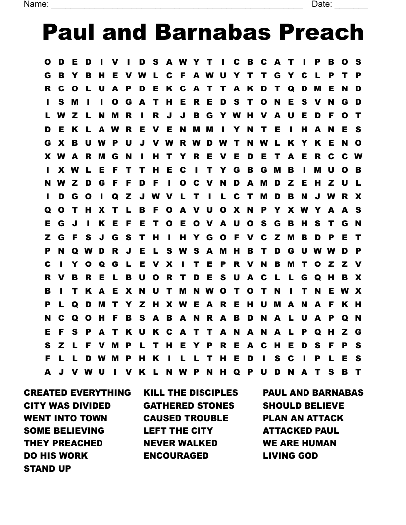 Paul and Barnabas Preach Word Search