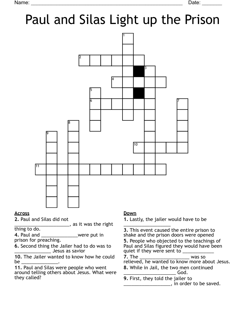 Paul and Silas Light up the Prison Crossword
