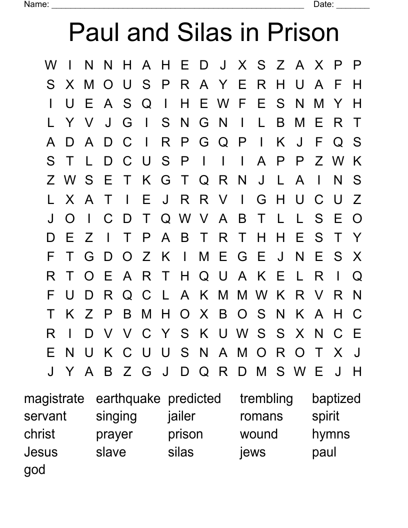 Paul and Silas in Prison Word Search