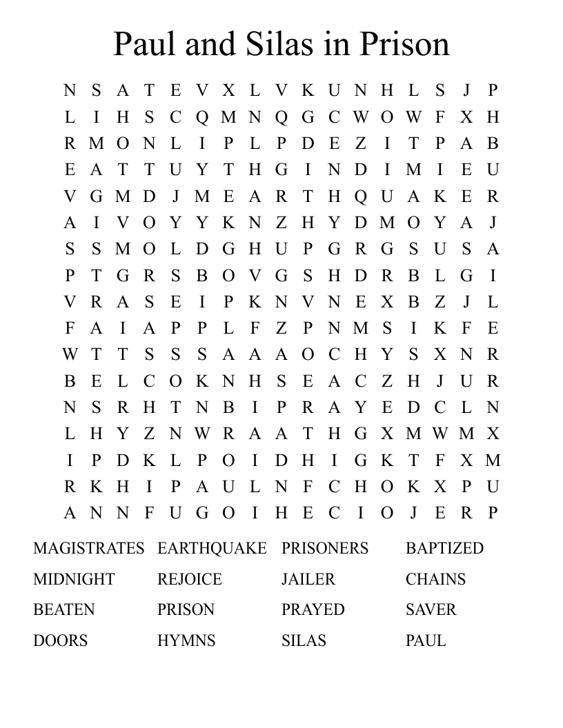 Paul and Silas in Prison Word Search