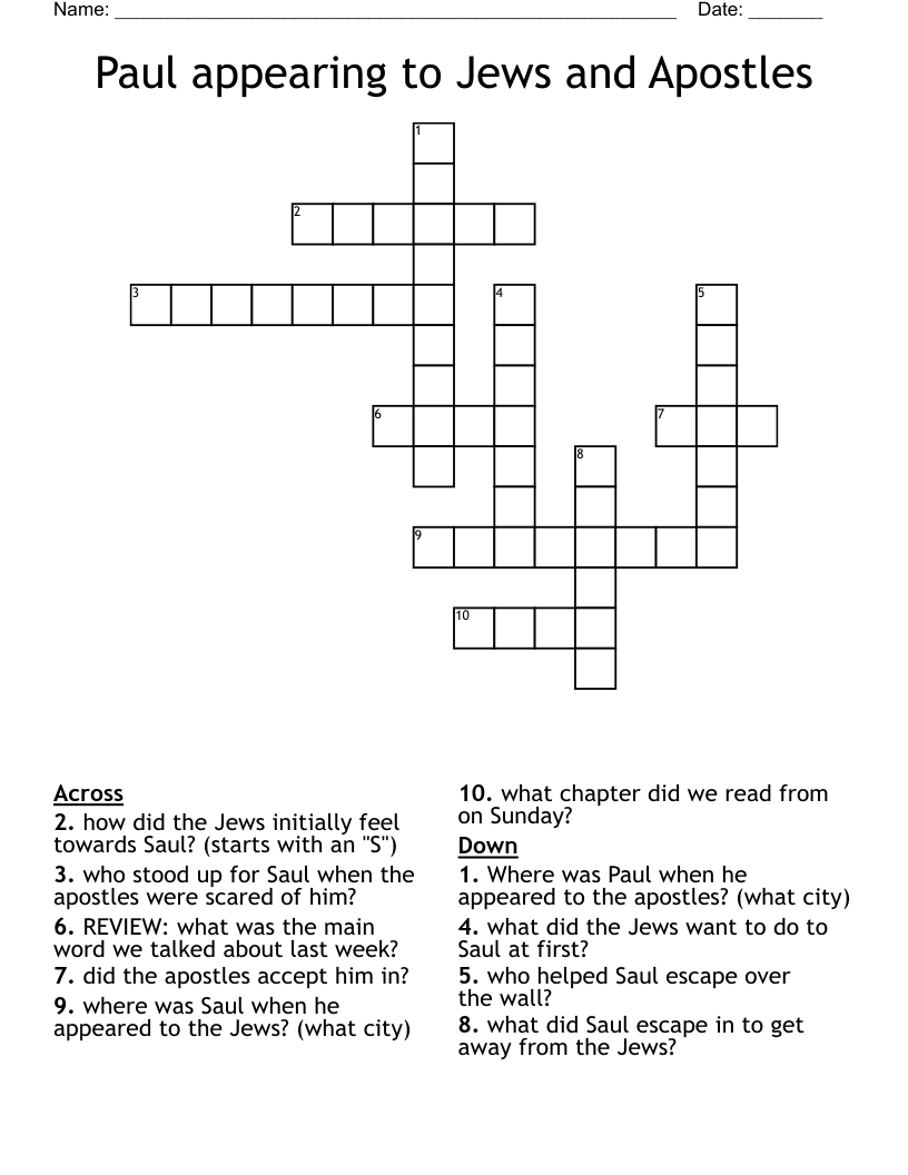 Paul appearing to Jews and Apostles Crossword
