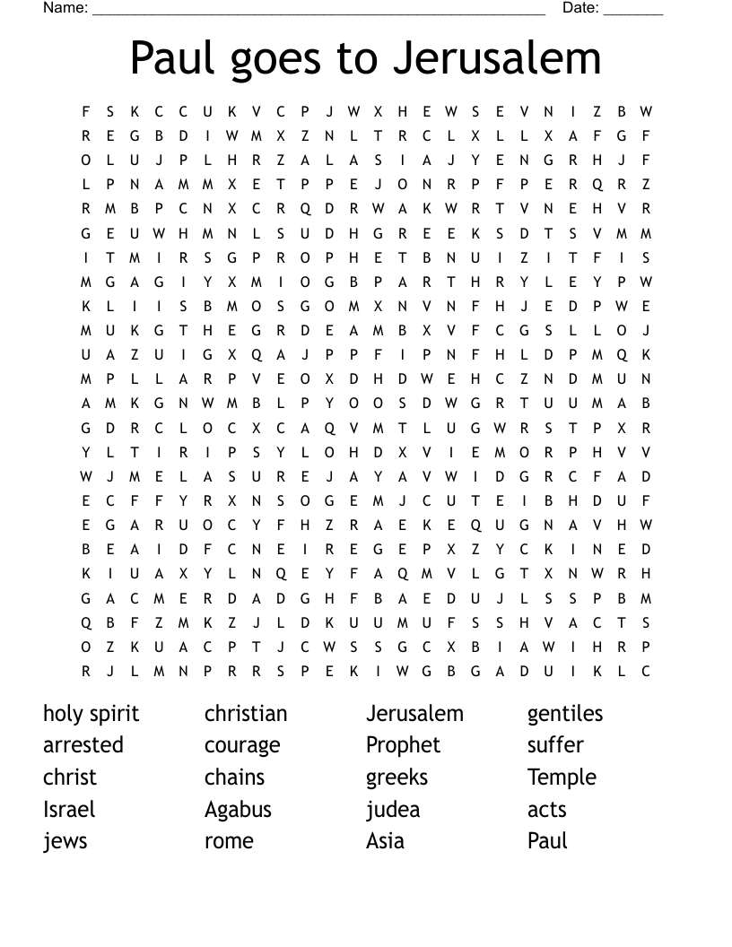 Paul goes to Jerusalem Word Search