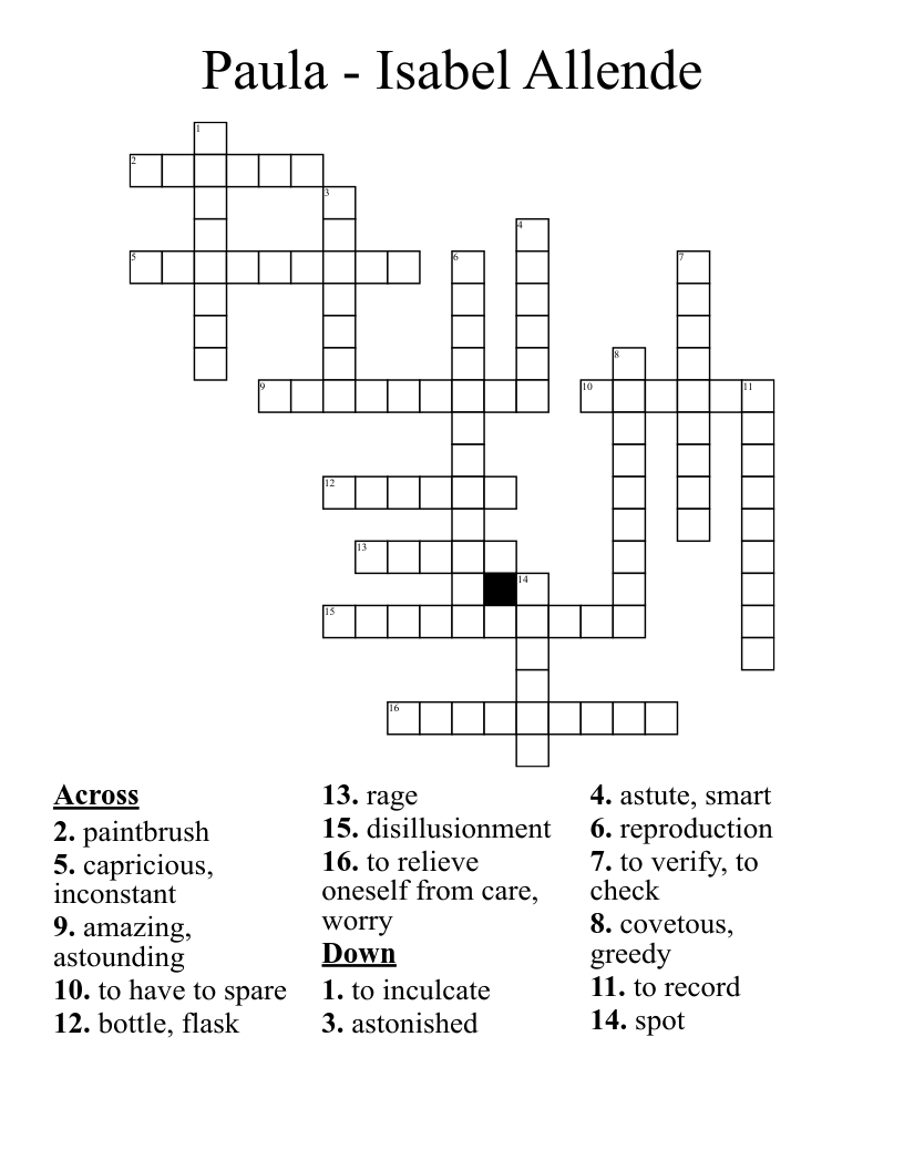 Paula - Isabel Allende Crossword