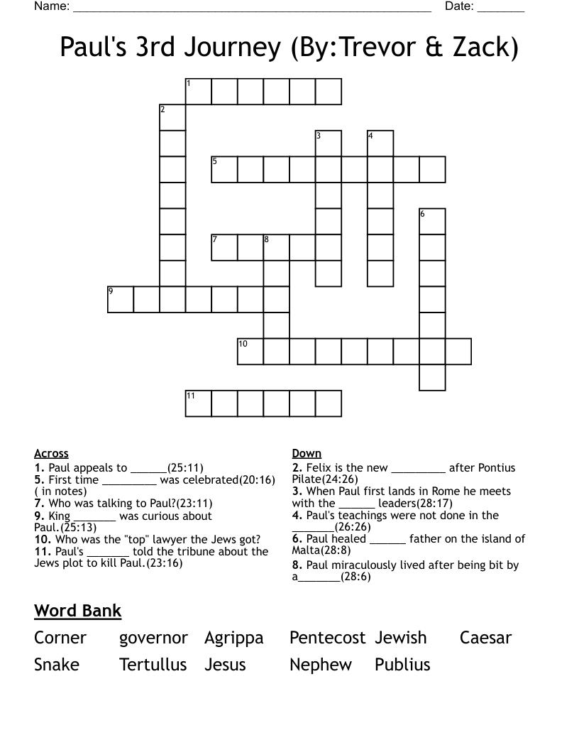 Paul's 3rd Journey (By:Trevor & Zack) Crossword