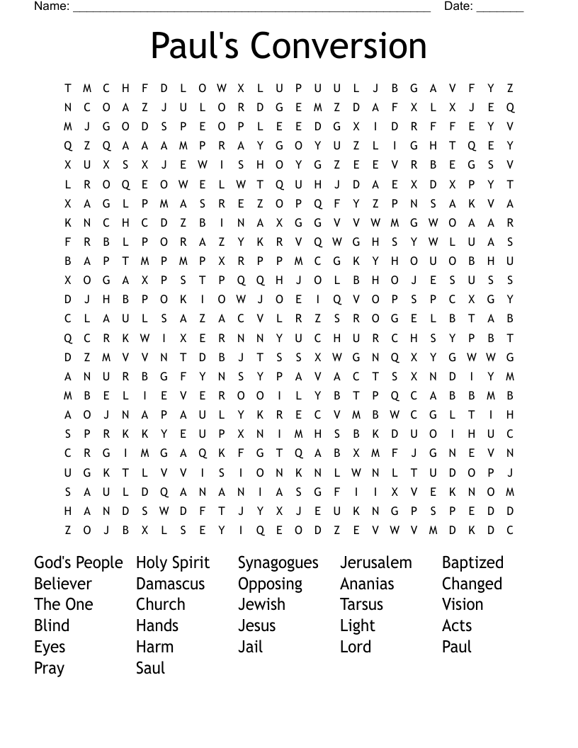 Paul's Conversion  Word Search