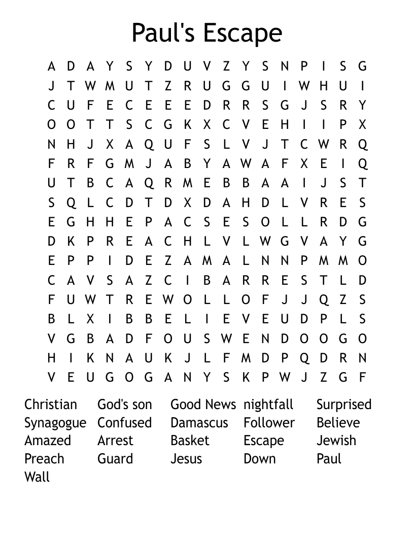 Paul's Escape Word Search