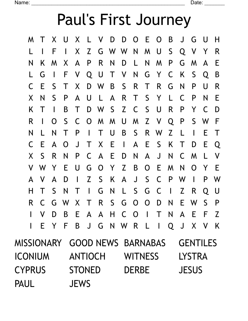 Paul's First Journey Word Search
