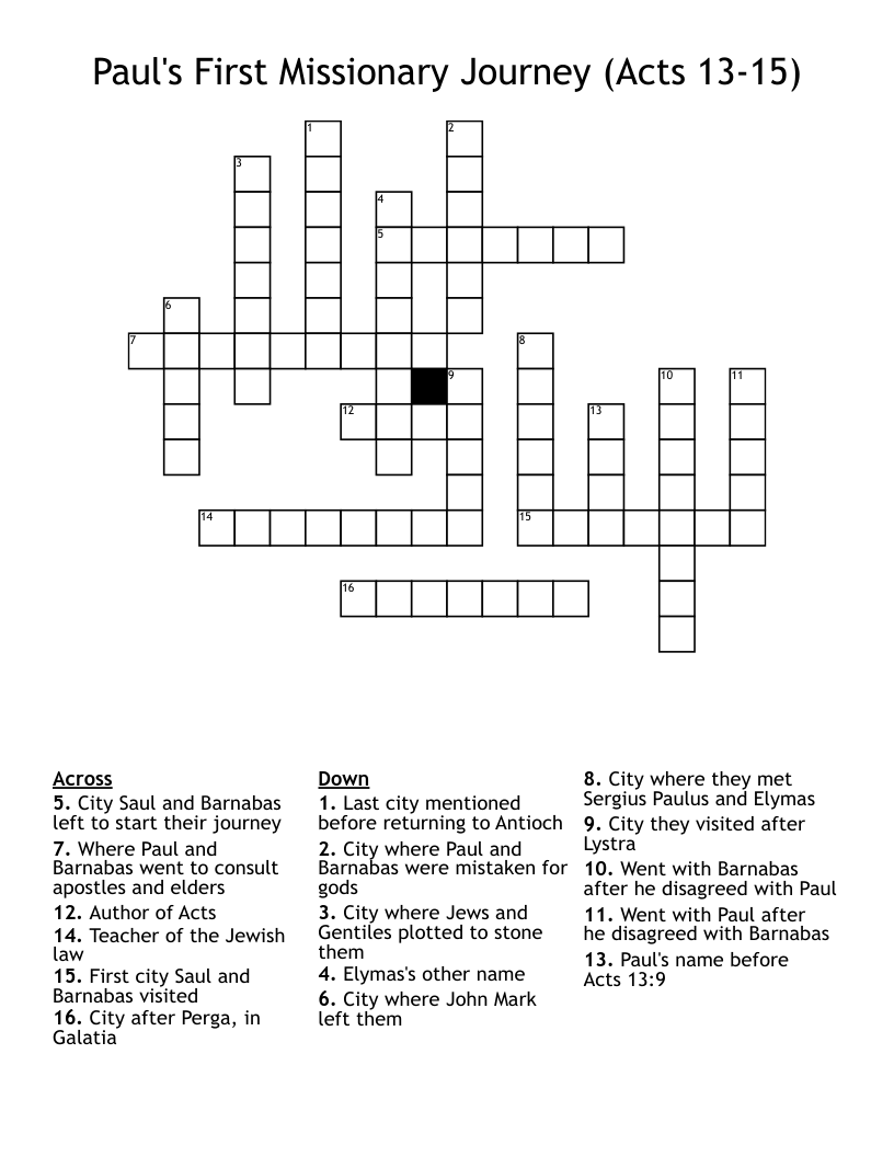 Paul's First Missionary Journey (Acts 13-15) Crossword