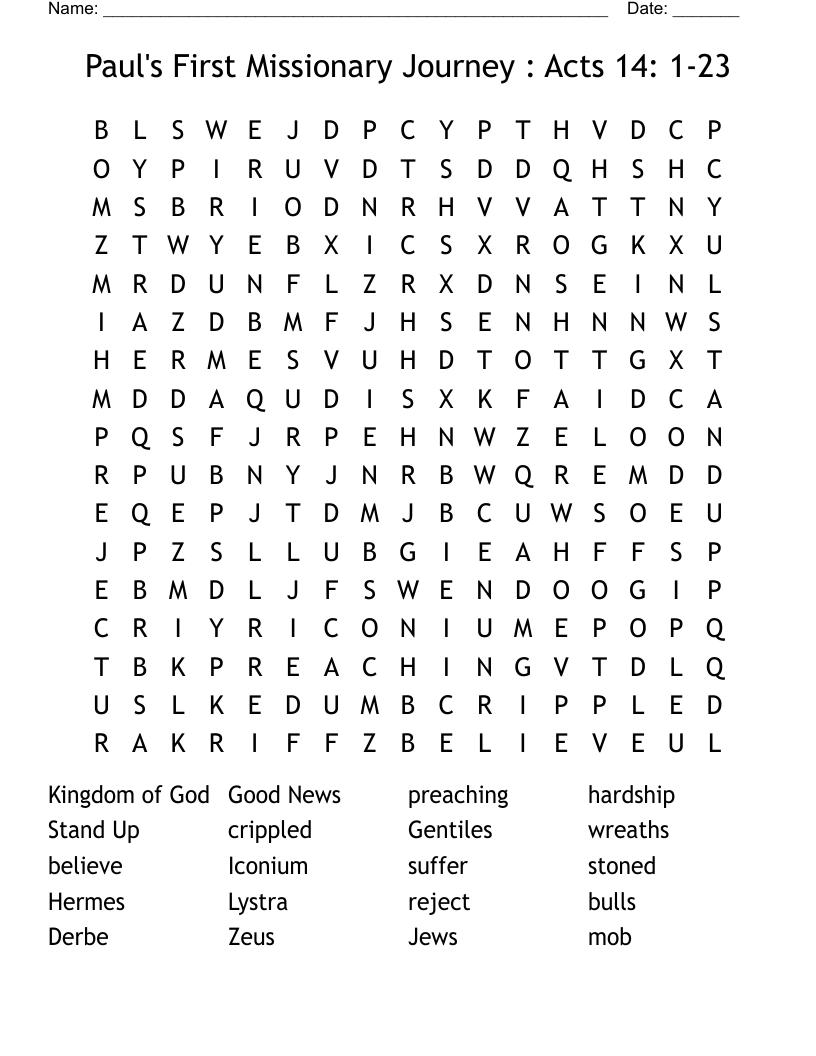 Paul's First Missionary Journey : Acts 14: 1-23 Word Search
