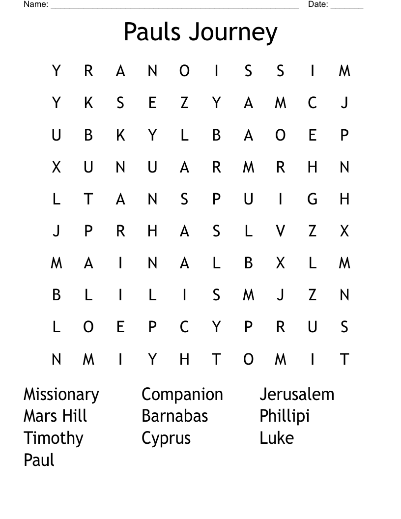 Pauls Journey Word Search