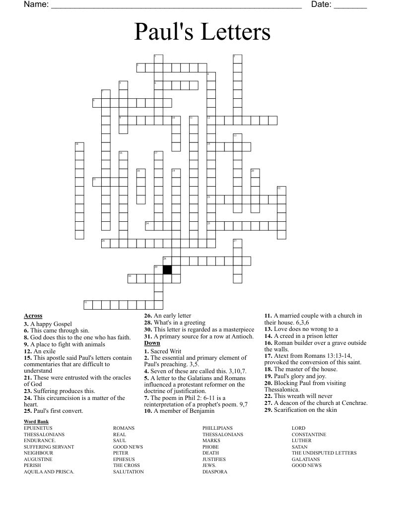 Paul's Letters Crossword