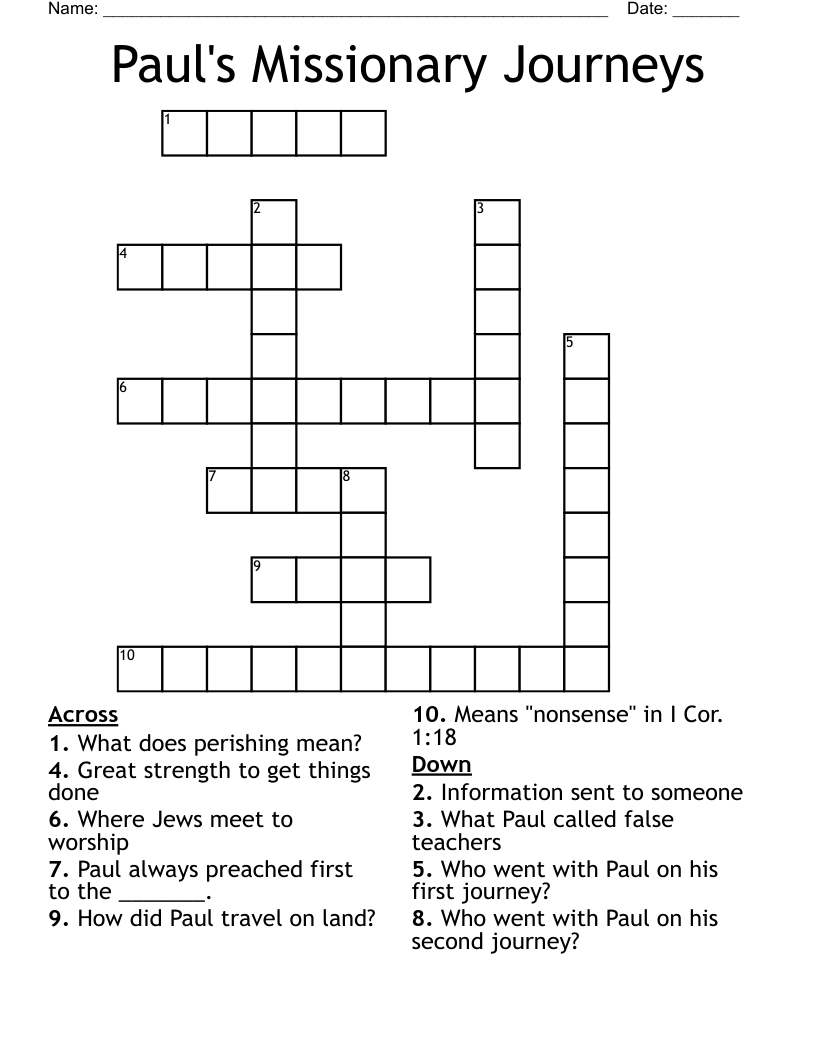 Paul's Missionary Journeys Crossword