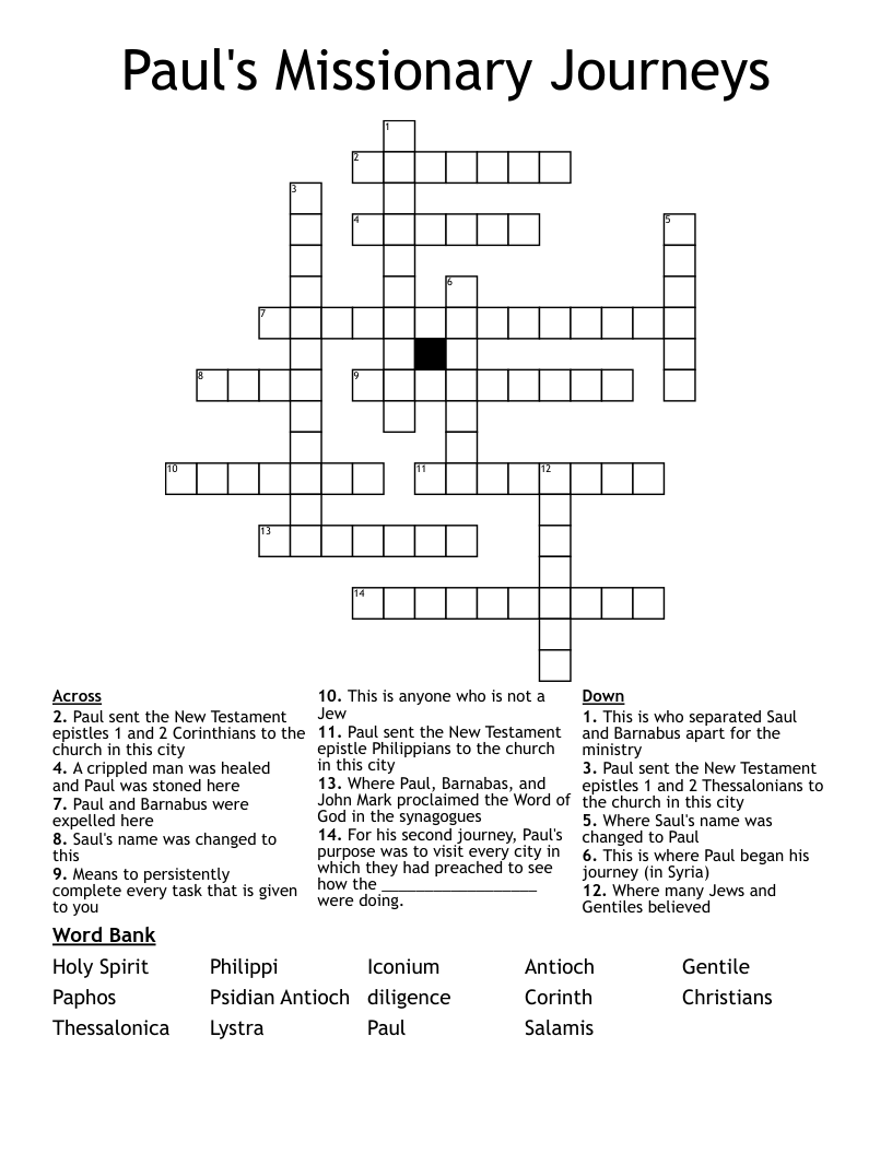 Paul's Missionary Journeys Crossword
