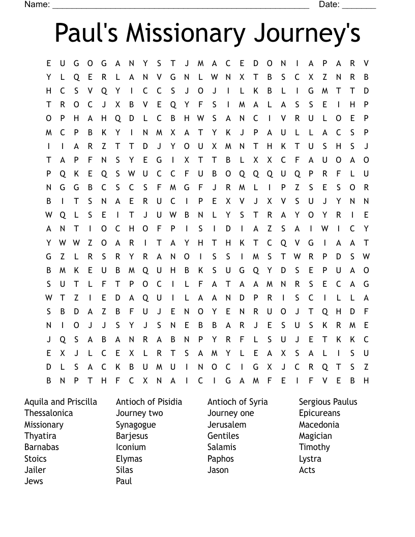 Paul's Missionary Journey's  Word Search