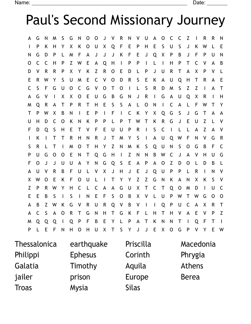 Paul's Second Missionary Journey Word Search