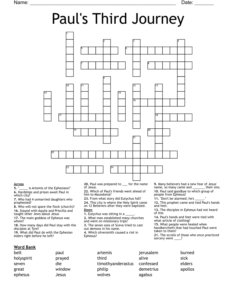 Paul's Third Journey Crossword