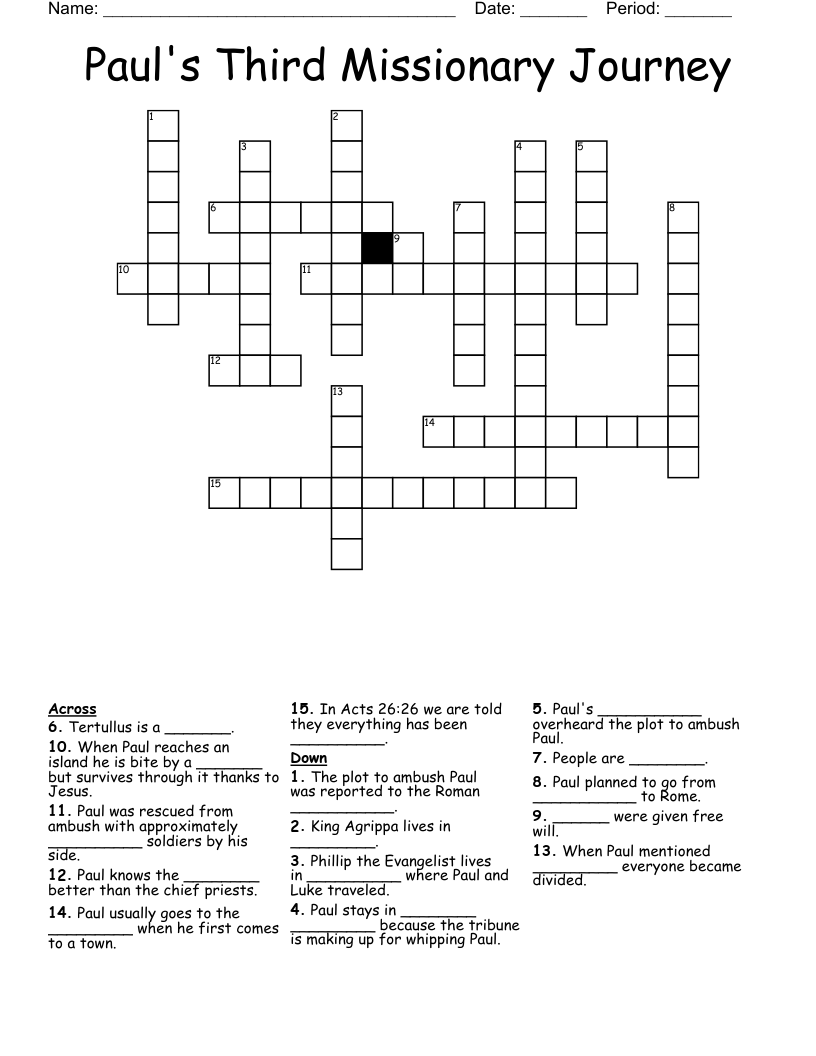 Paul's Third Missionary Journey Crossword