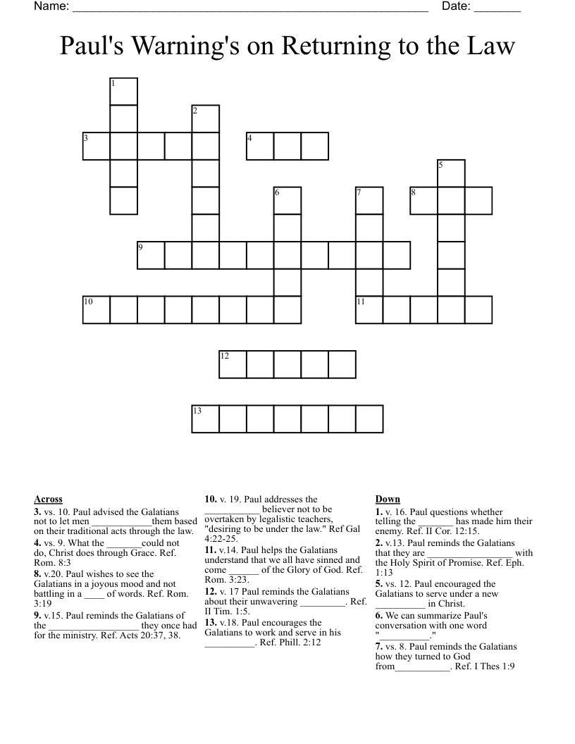 Paul's Warning's on Returning to the Law Crossword