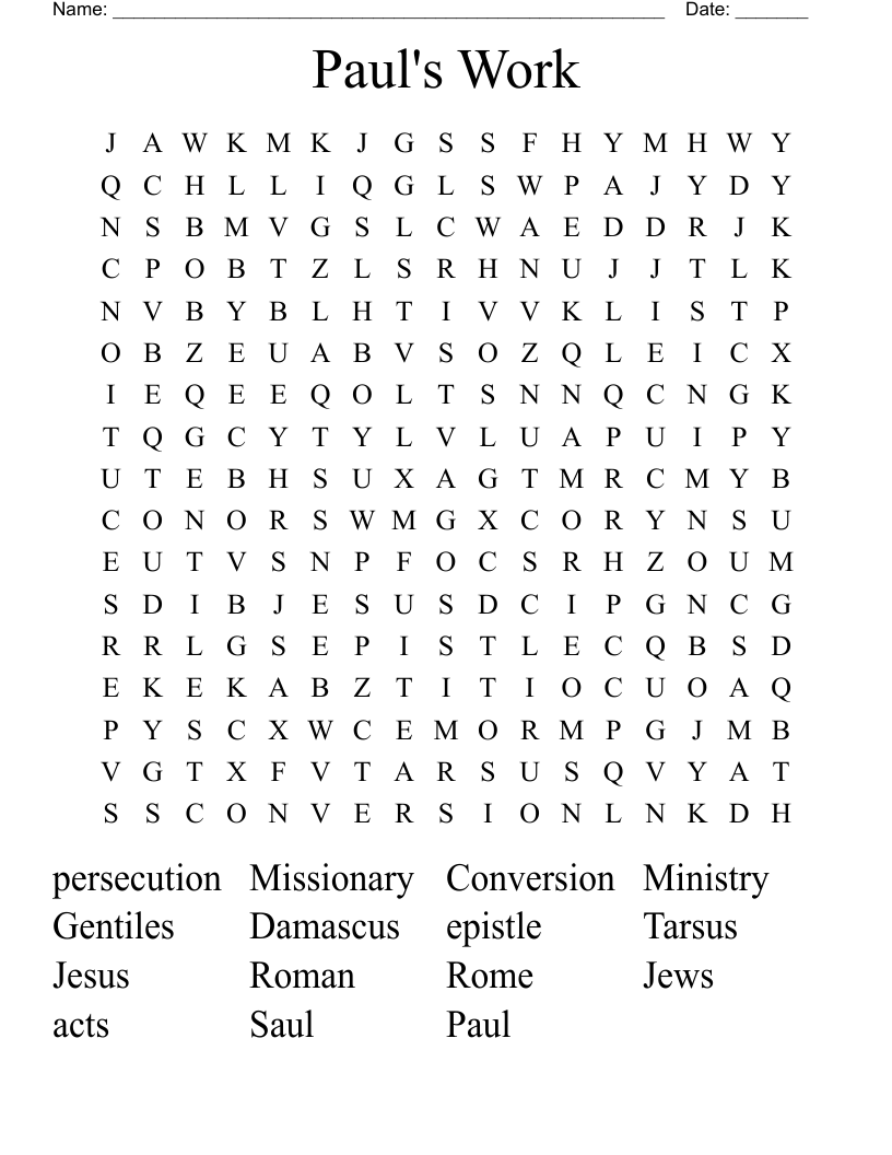 Paul's Work Word Search