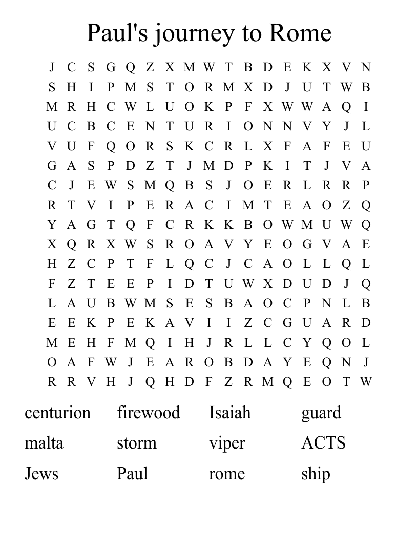 Paul's journey to Rome Word Search