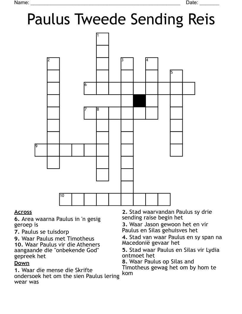 Paulus Tweede Sending Reis Crossword