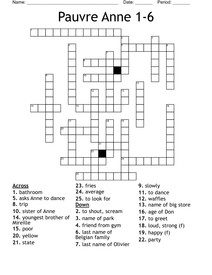 Pauvre Anne 1-6 Crossword