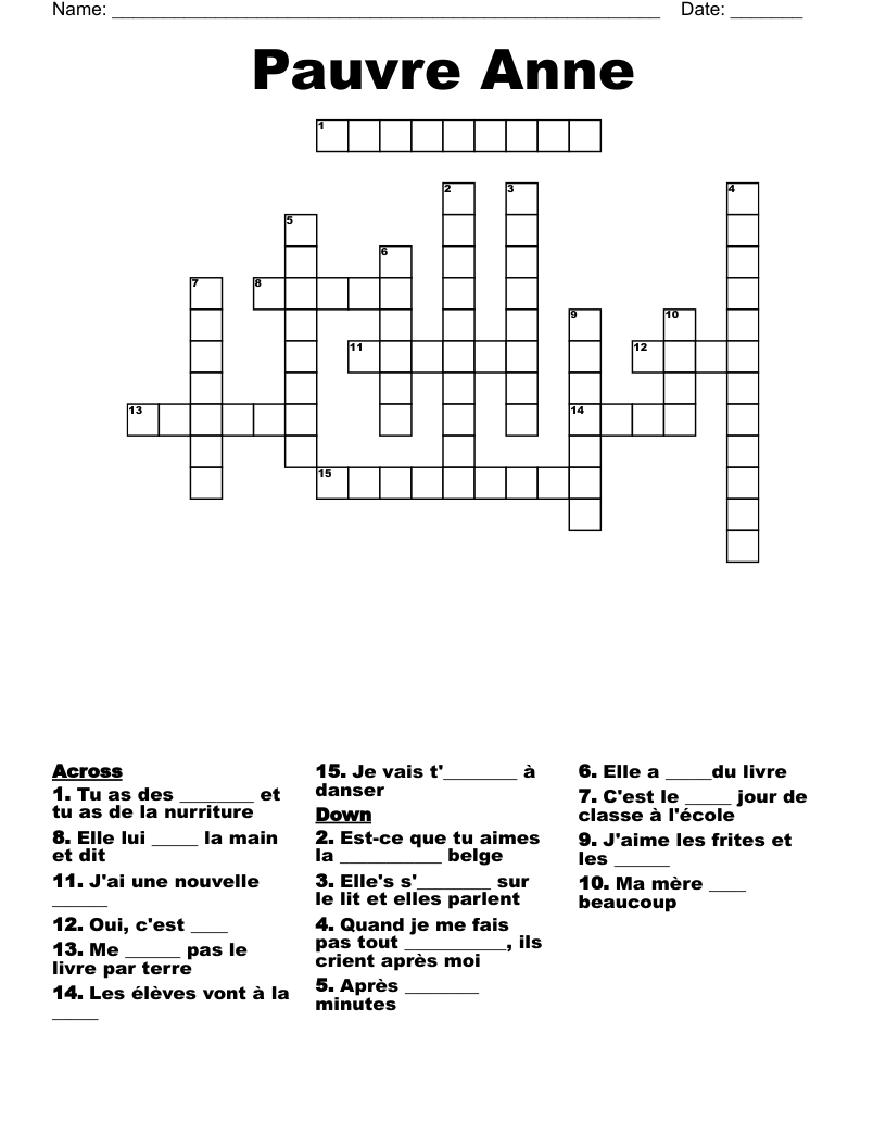 Pauvre Anne  Crossword