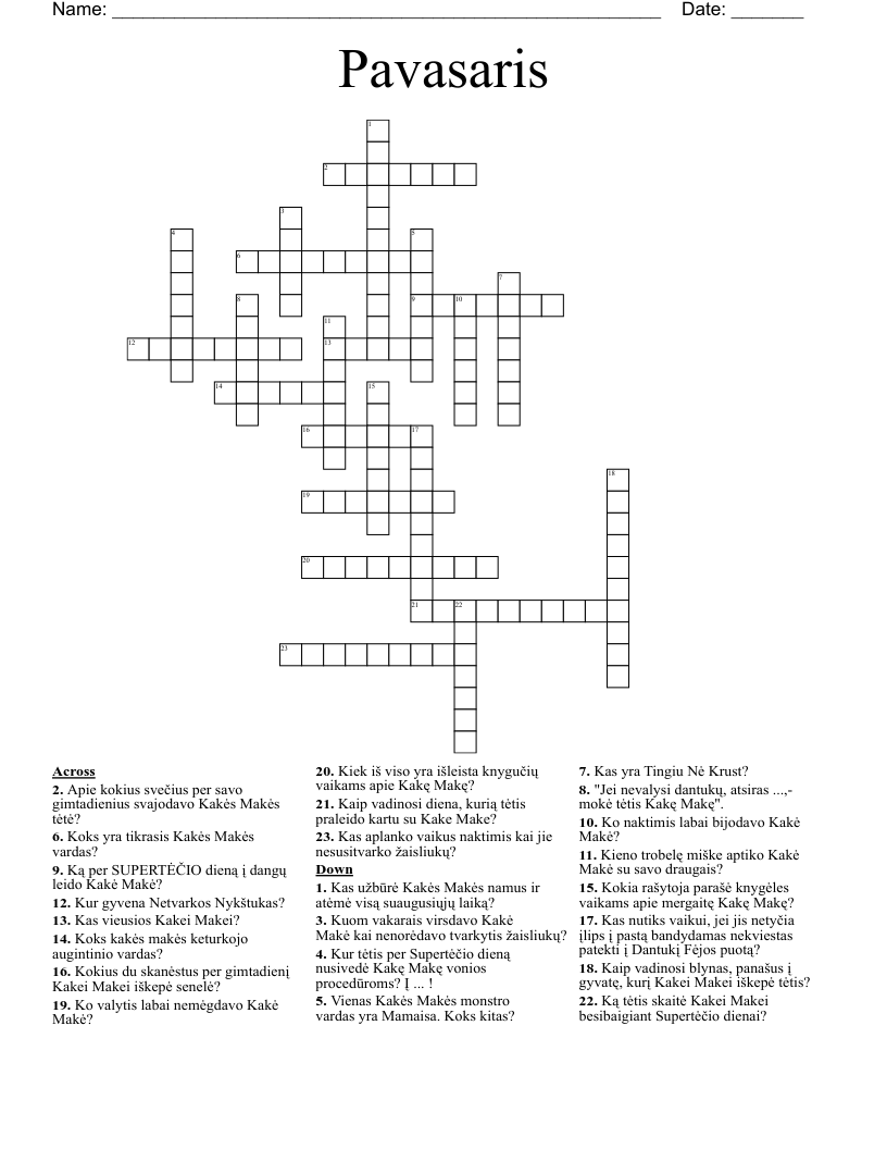 Pavasaris Crossword