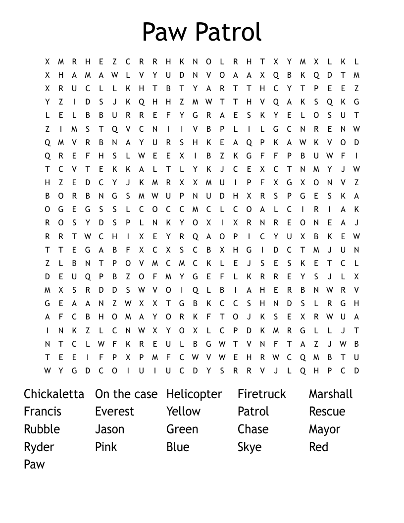 Paw Patrol Word Search