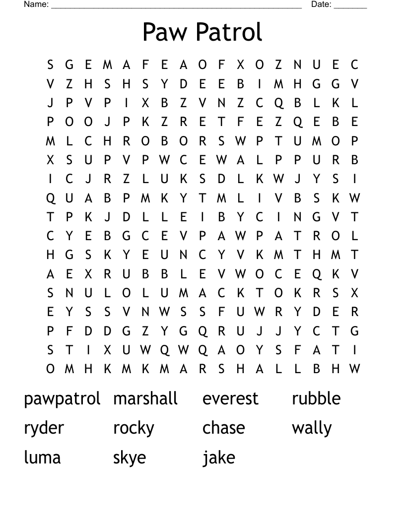Paw Patrol Word Search