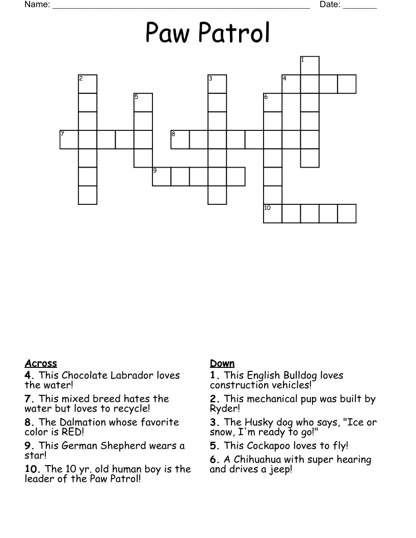 Paw Patrol Crossword
