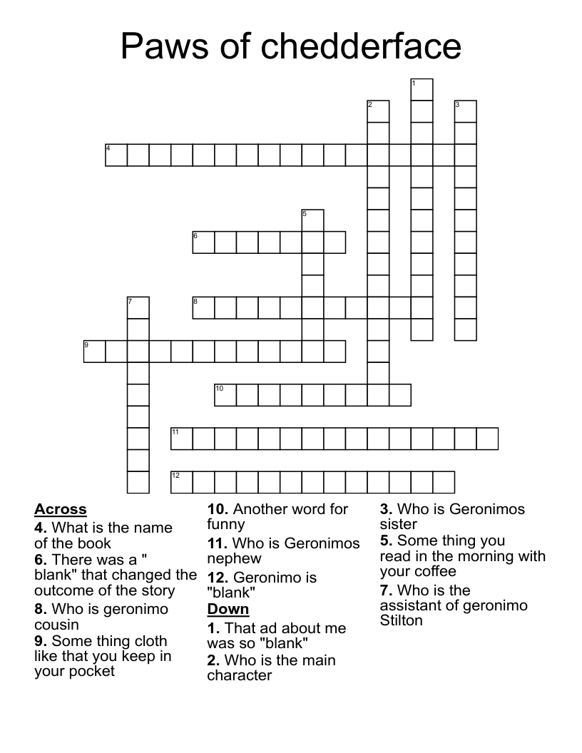 Paws of chedderface Crossword