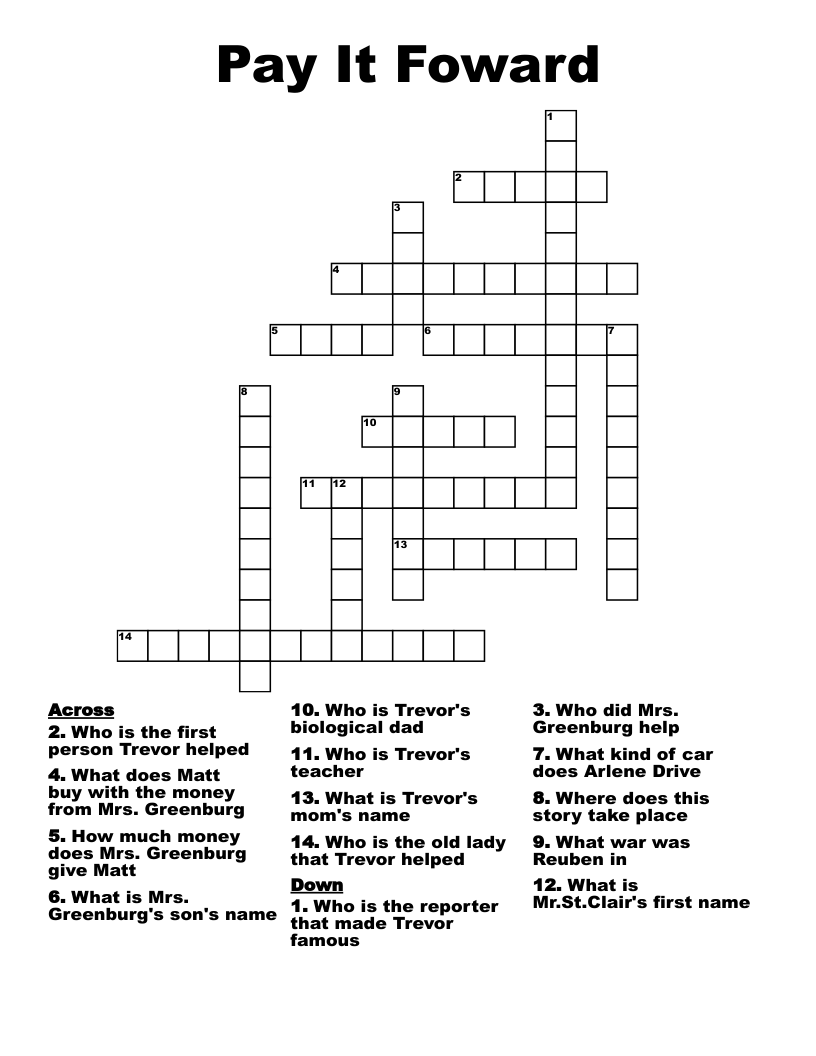 Pay It Foward Crossword