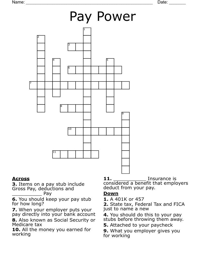 Pay Power Crossword