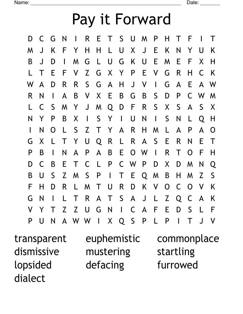 Pay it Forward Word Search
