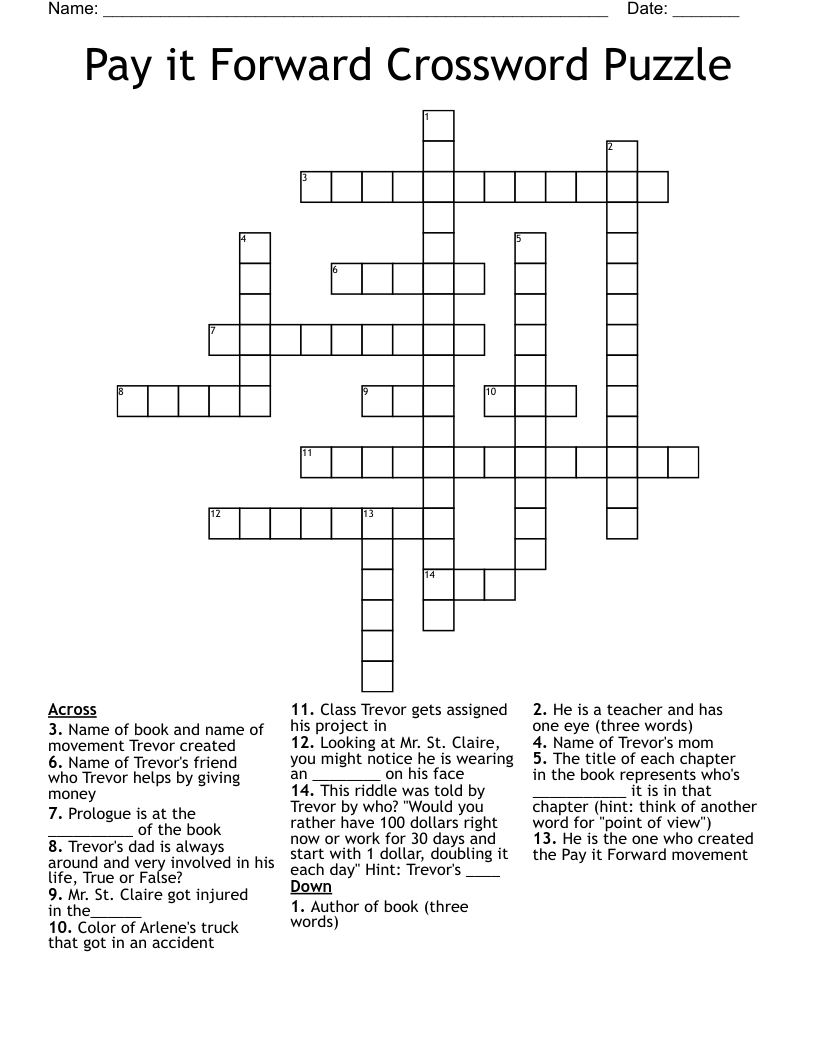 Pay it Forward Crossword Puzzle