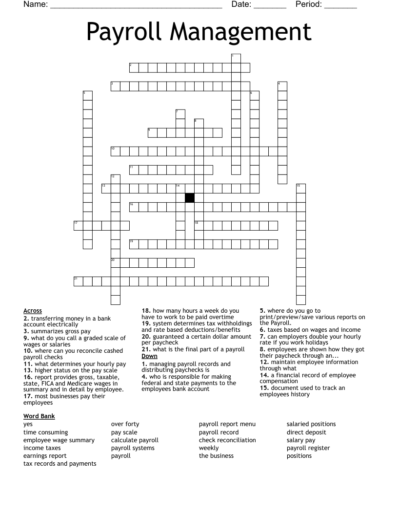 Payroll Management Crossword