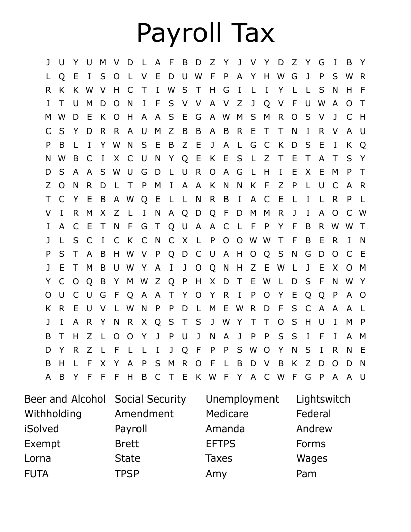 Payroll Tax Word Search