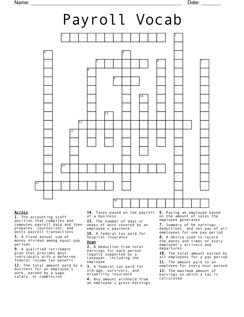 Payroll Vocab Crossword