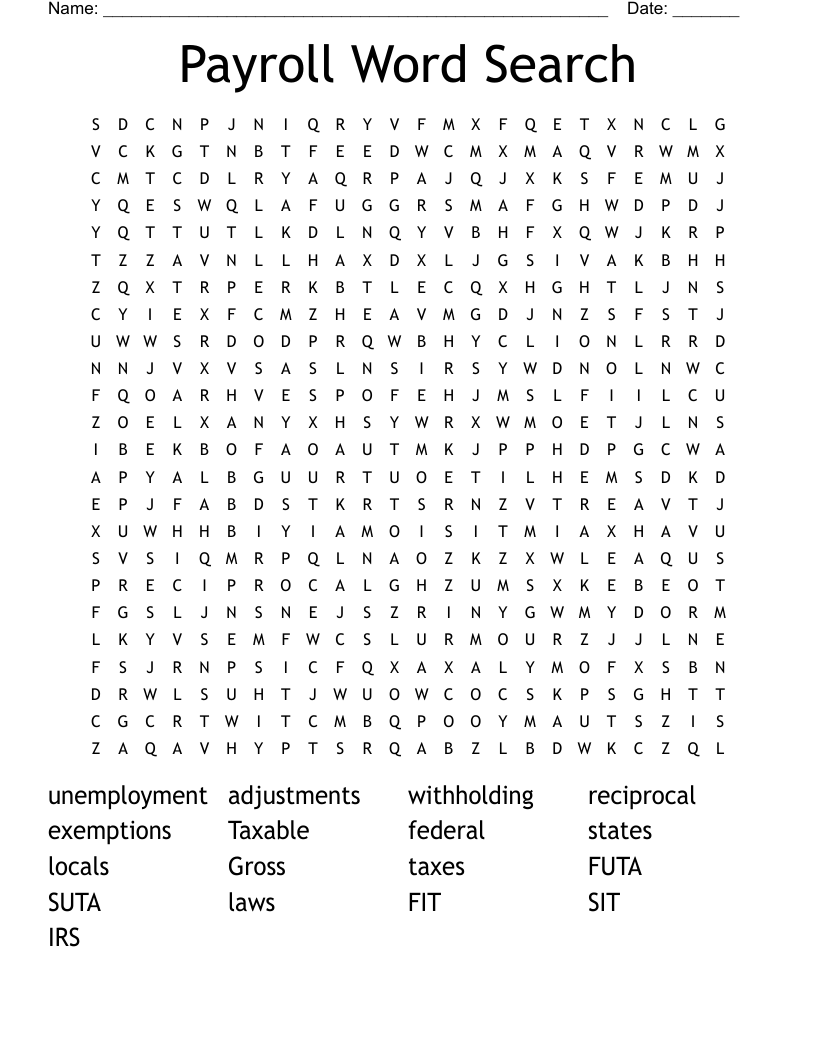 Payroll Word Search