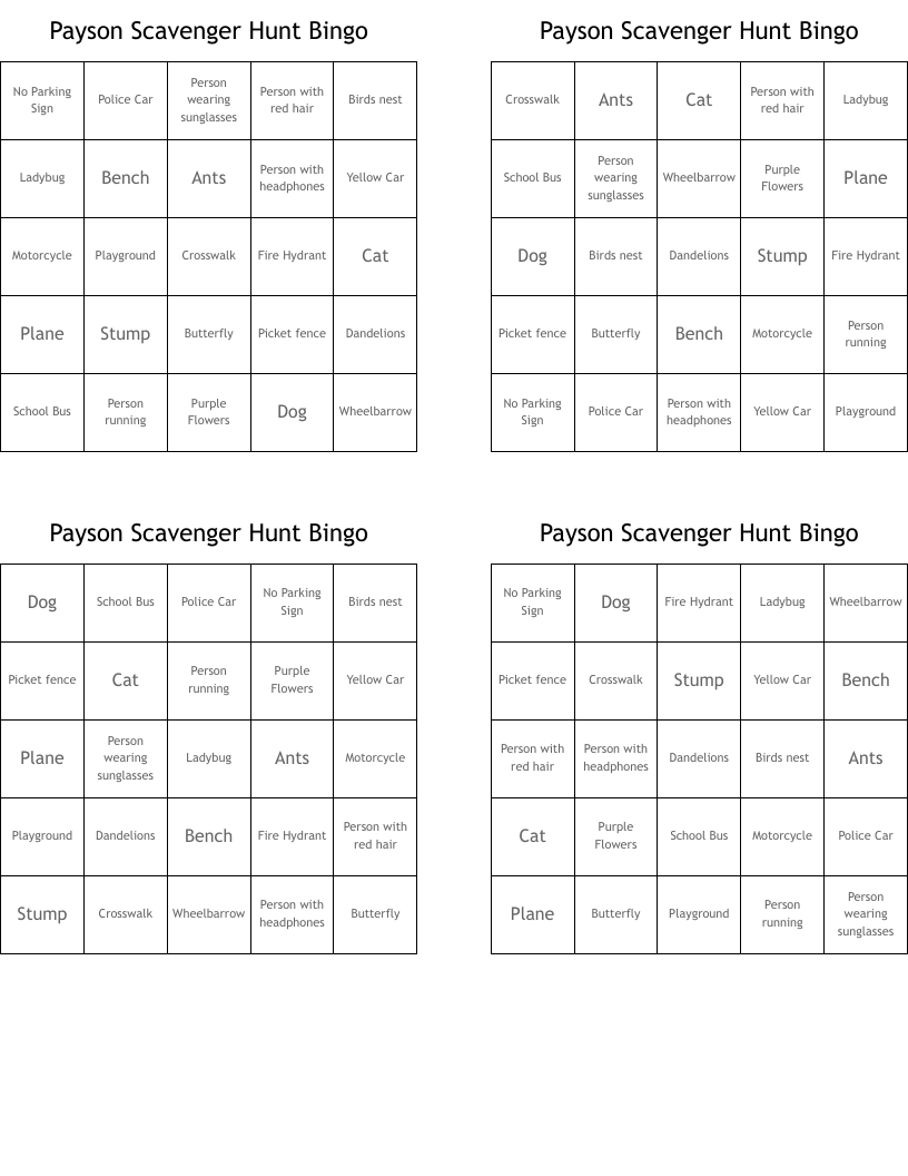Payson Scavenger Hunt Bingo