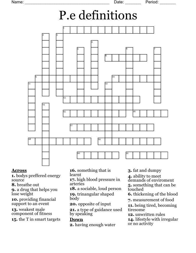 P.e definitions Crossword