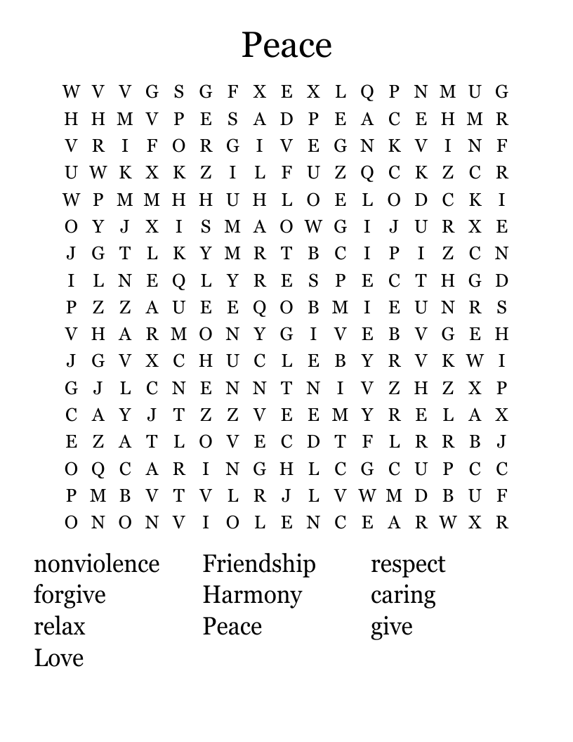 Peace Word Search