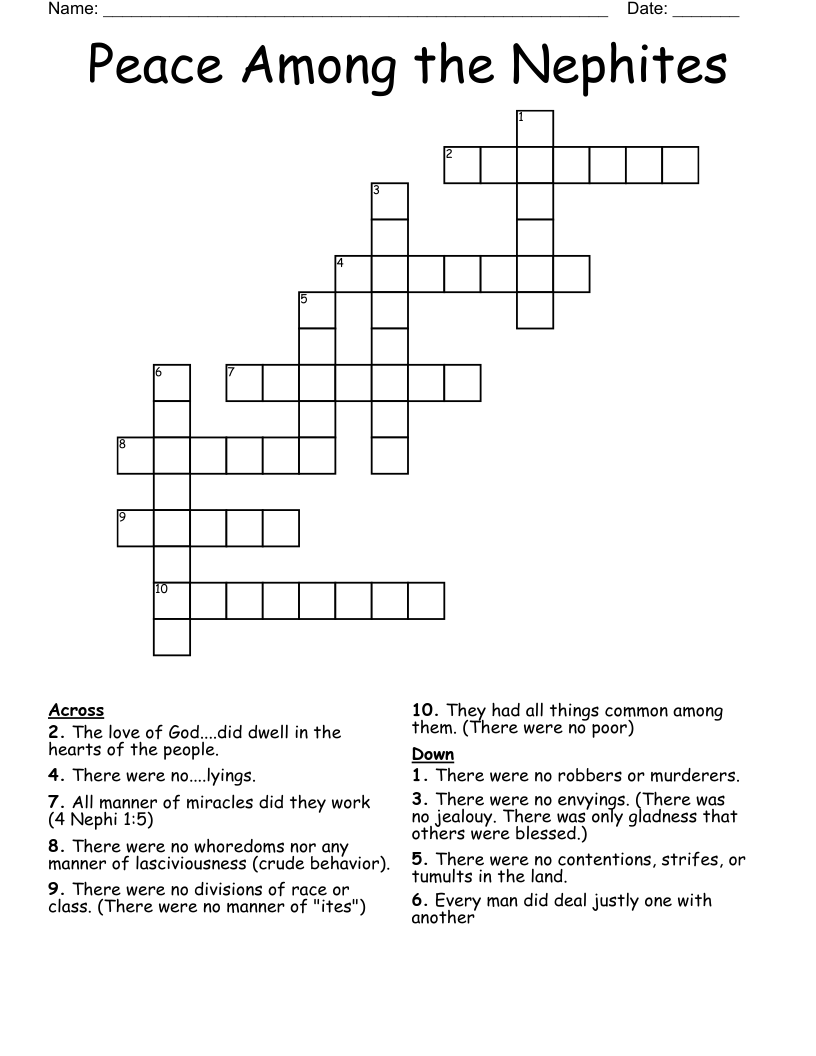 Peace Among the Nephites Crossword