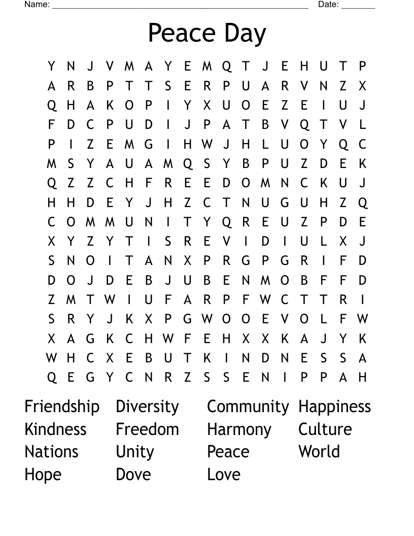 Peace Day  Word Search