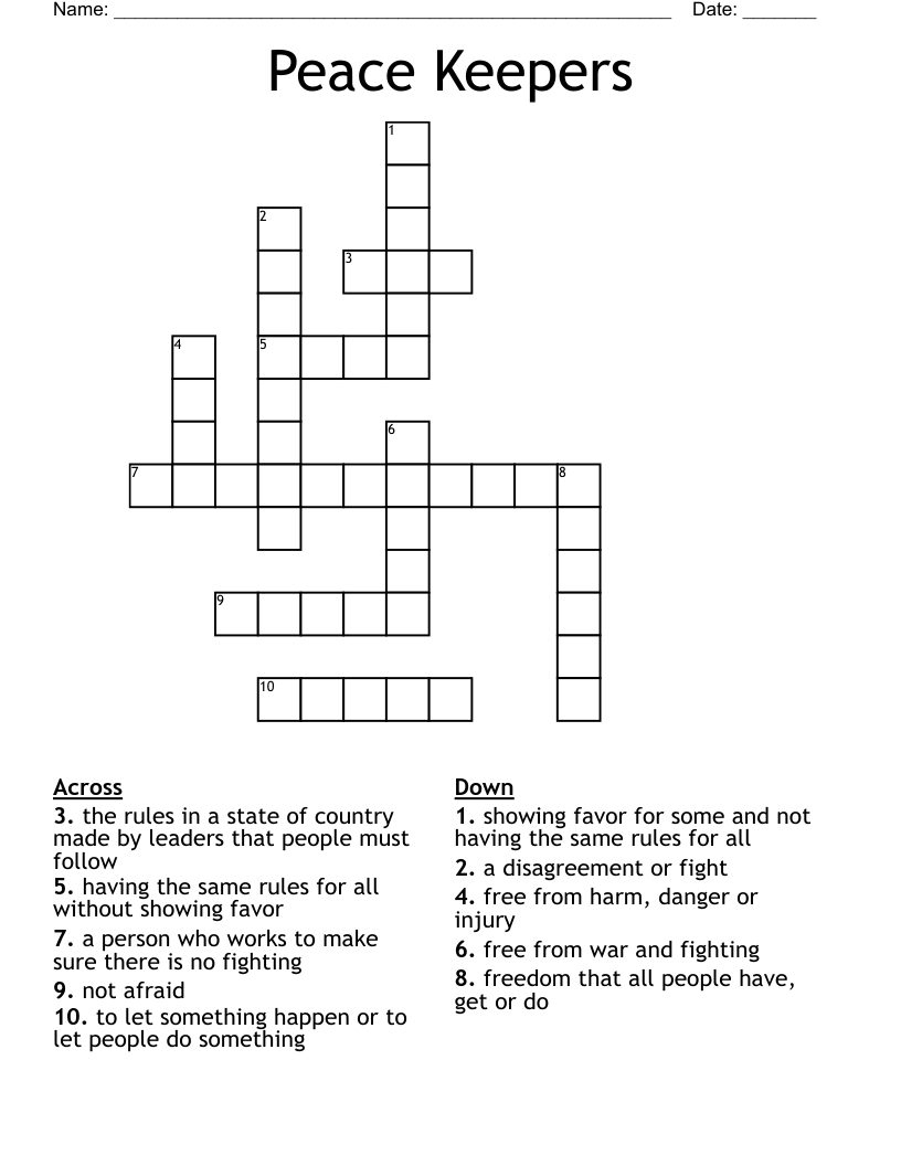 Peace Keepers Crossword