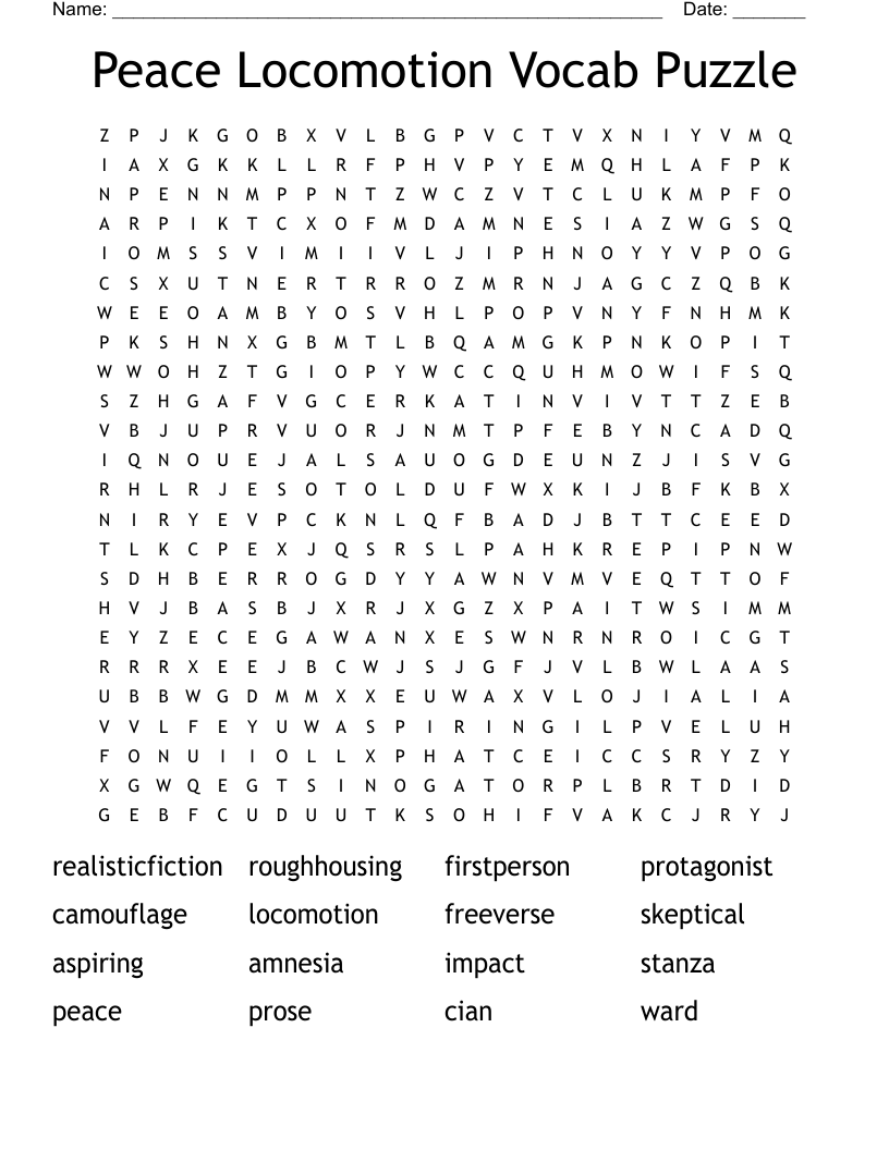 Peace Locomotion Vocab Puzzle
